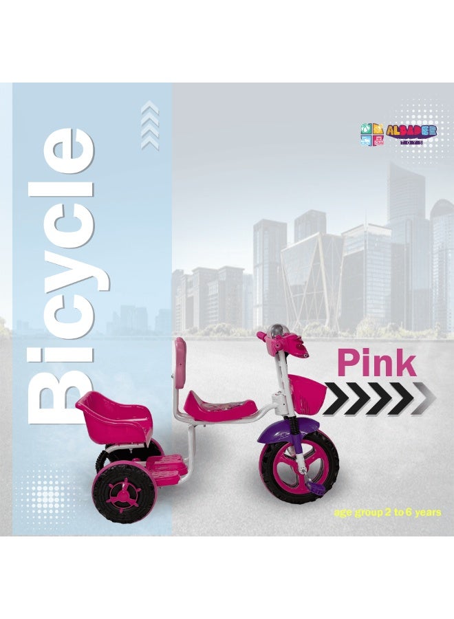 AL BADER Kids Balance Bike Kids Tricycles for 2-6 Years, Three Wheel Tricycle For Toddlers with Two Seats for 2 Children, 3 Wheel Baby Bicycle With Basket, Toddlers Trike With Music and Lights, Pink - Image 2